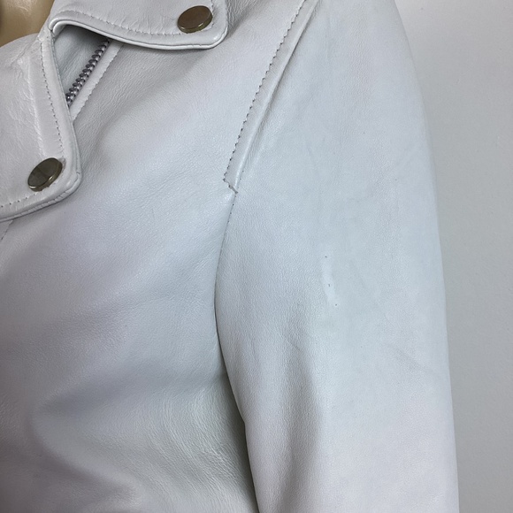 AQUA KELSEY LEATHER BELTED MOTO JACKET ASYMMETRICAL ZIP Bone Sz M - Picture 5 of 7